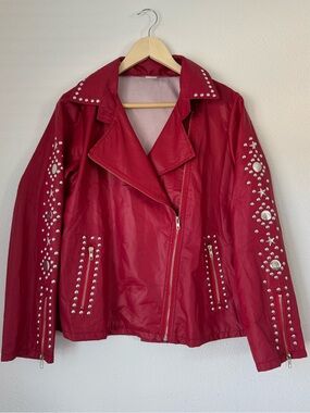 Studded Red Women's Windbreaker Jacket
